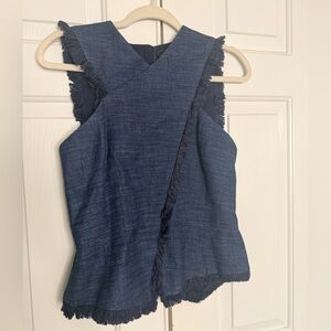 BCBGMaxAzria Textured Navy Fringed Blouse